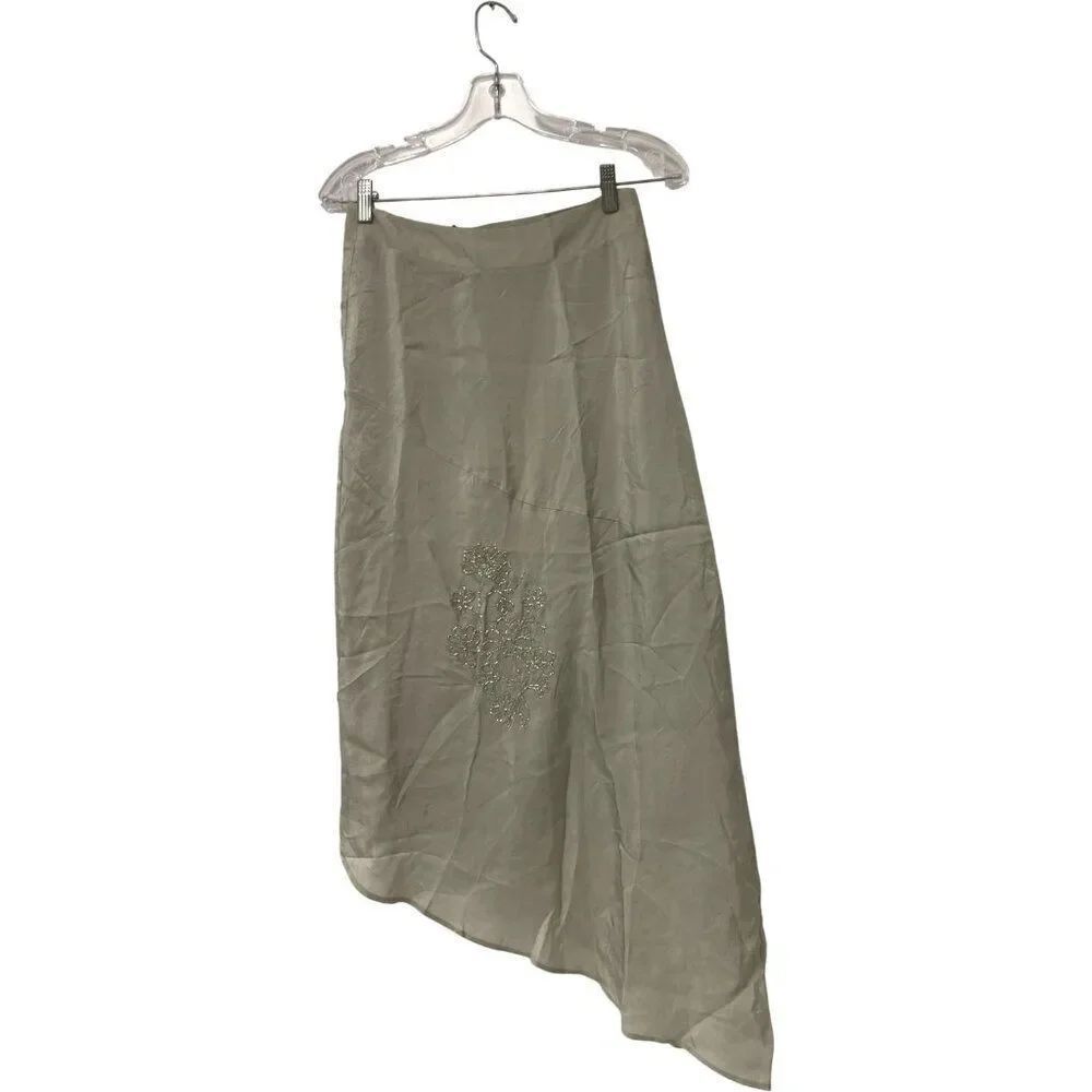 Zara Womens Skirt Small Gray Asymmetric Embellished Midi Viscose 6895/955 NWT